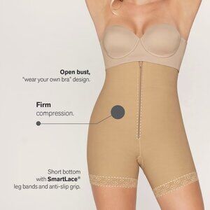 NWT Leonisa Strapless Bodysuit Shaper Short w Booty Lifter 018486 Beige